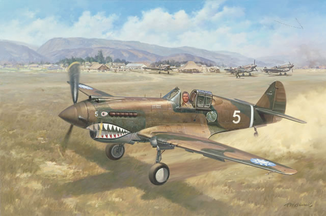 "Alone Above Baoshan"-Roy Grinnell-P-40 Flying Tigers Ace Charlie Bond Art